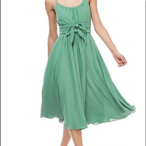 Spring green double tie waist calf length dress
